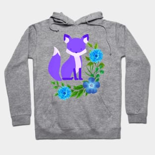 Purple fox with blue flowers Hoodie